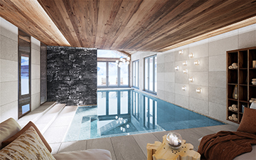 3D render of a luxury chalet pool